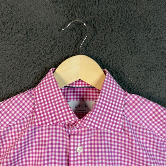 Eton Shirt Mens 15.5 Pink Check Contemporary Fit Dress Shirt Spread Collar - Picture 3 of 12